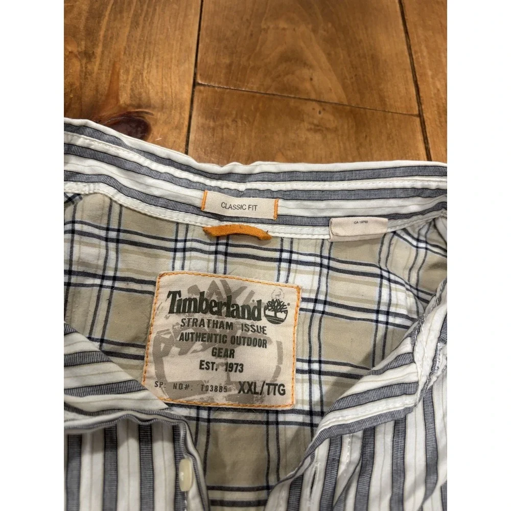 Timberland Men's XXL Classic Fit Long Sleeve Striped Button-Down Shirt White